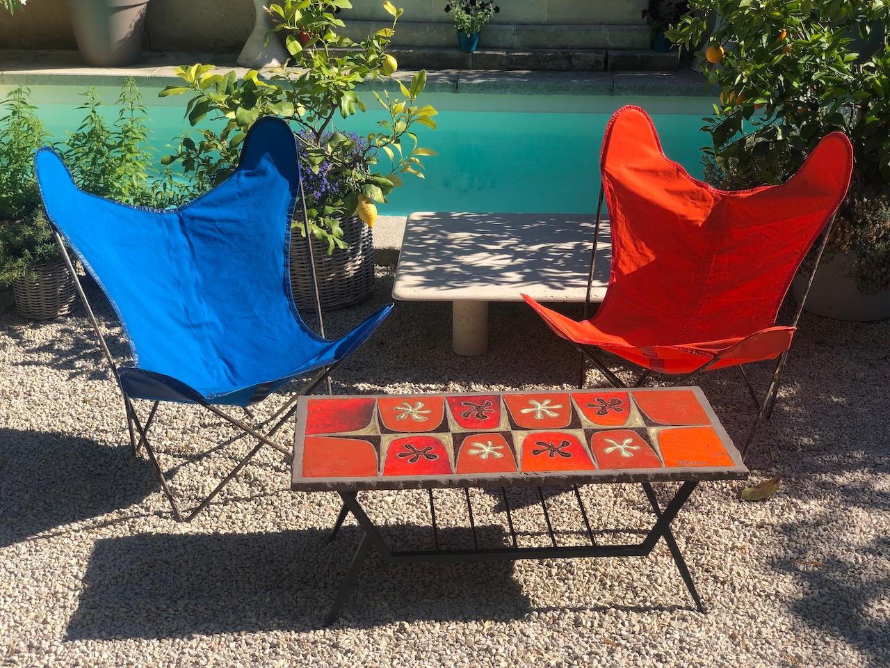 Metal 20th Century Coffee Table in Enamelled Lava by Jean Jaffeux, 1960s