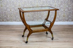20th Century Coffee Table, Wood and Glass, Brass Accents, Europe