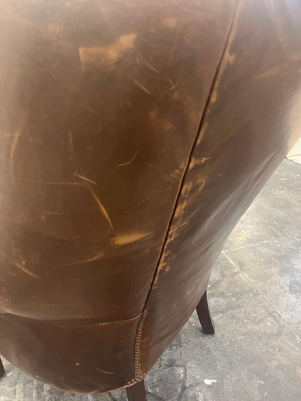 20th Century Cognac Leather Wingback Chair 5