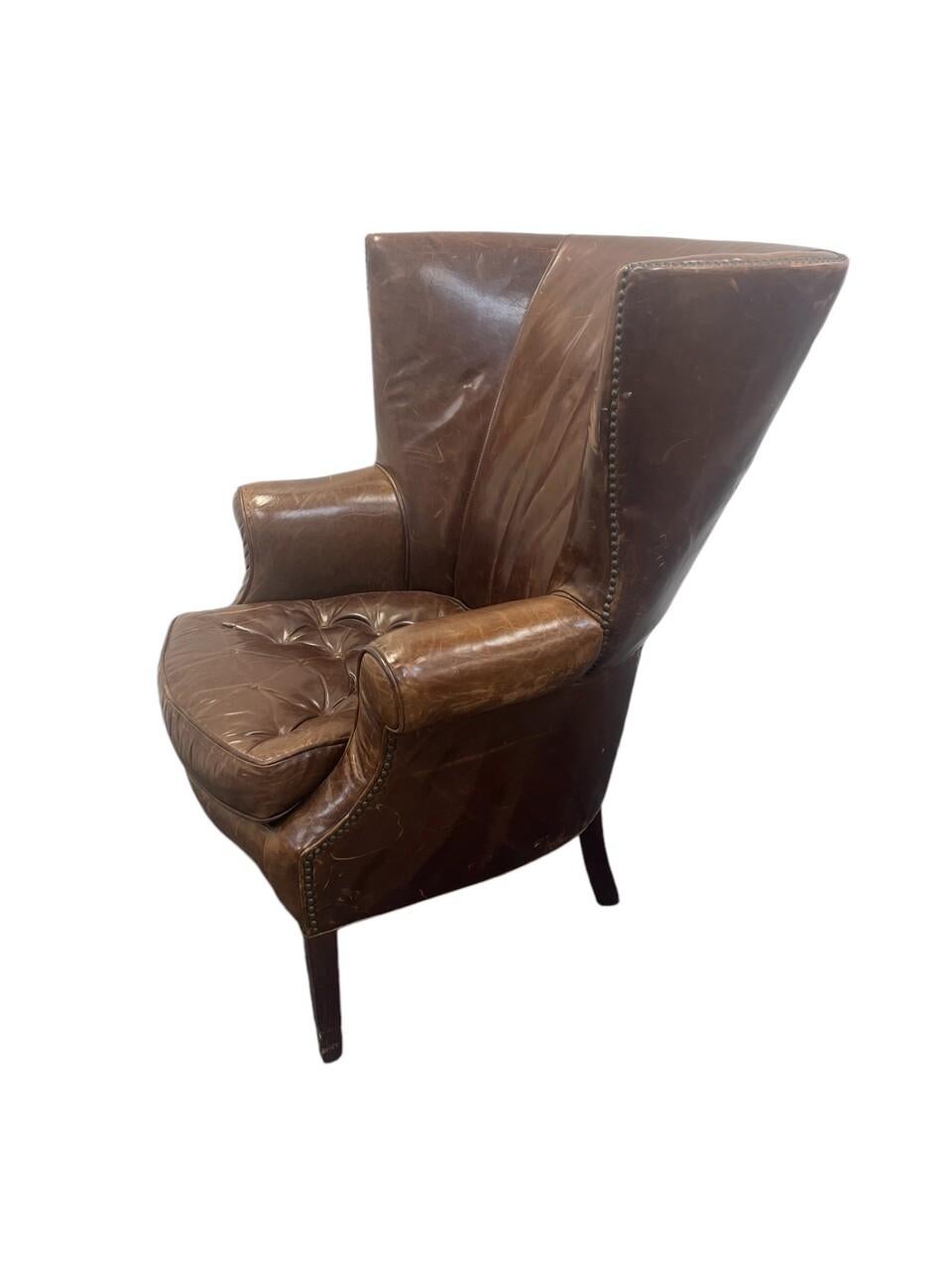 Chesterfield 20th Century Cognac Leather Wingback Chair