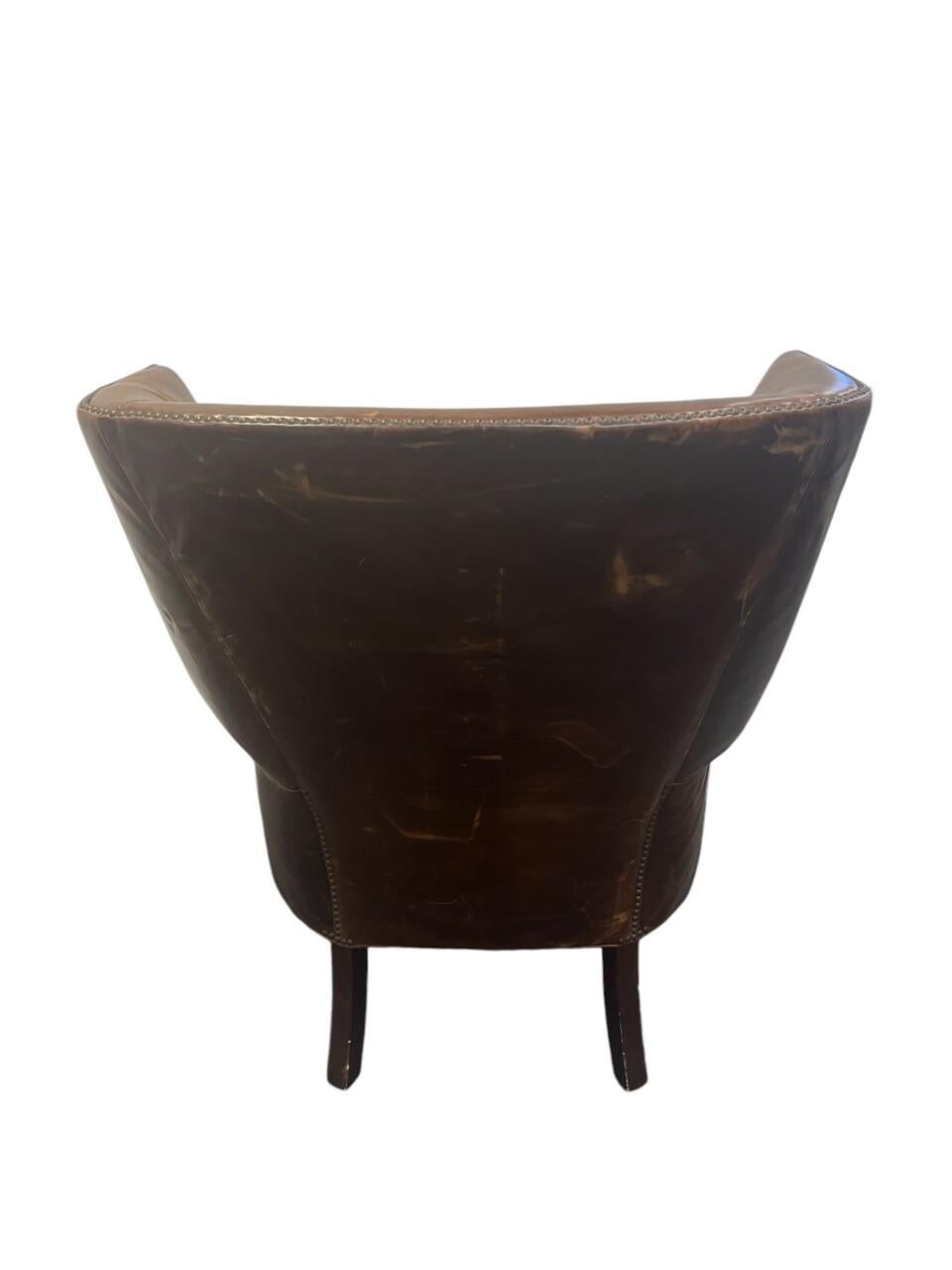 American 20th Century Cognac Leather Wingback Chair