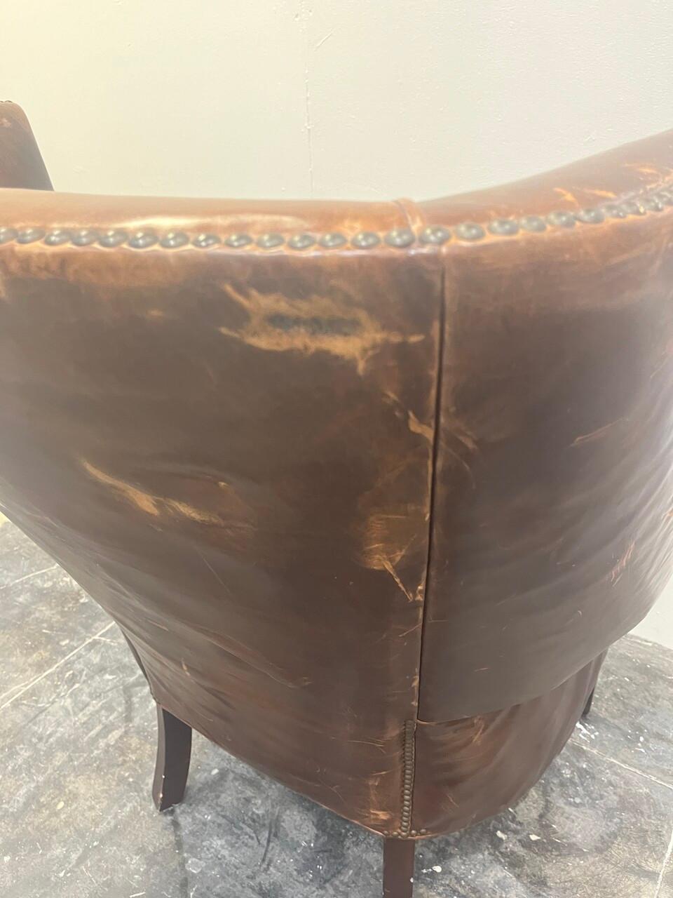 20th Century Cognac Leather Wingback Chair In Good Condition In Houston, TX