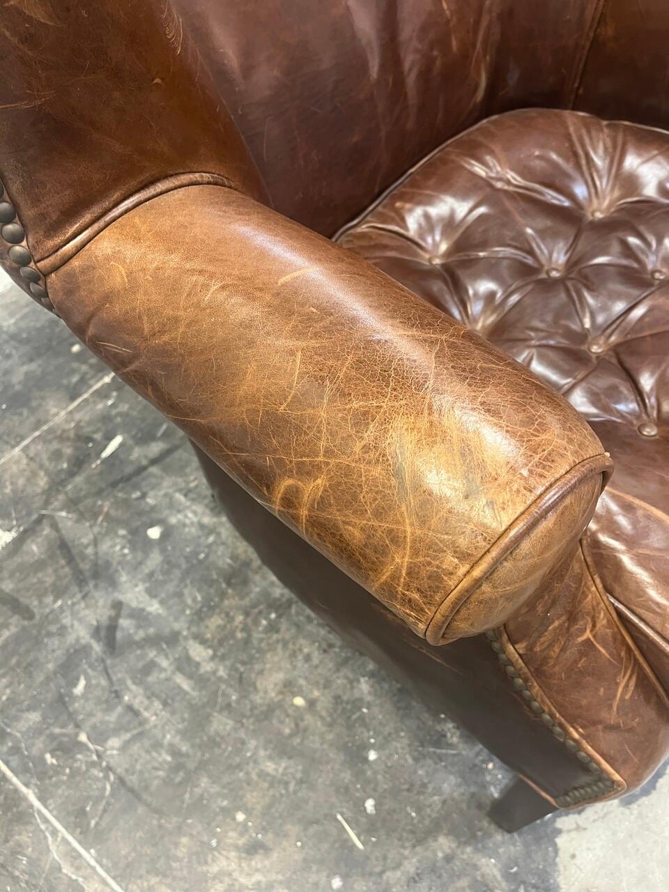 20th Century Cognac Leather Wingback Chair 2