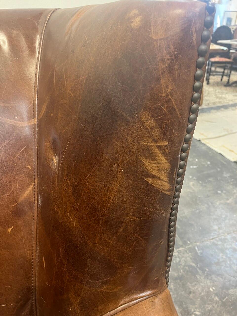 20th Century Cognac Leather Wingback Chair 3