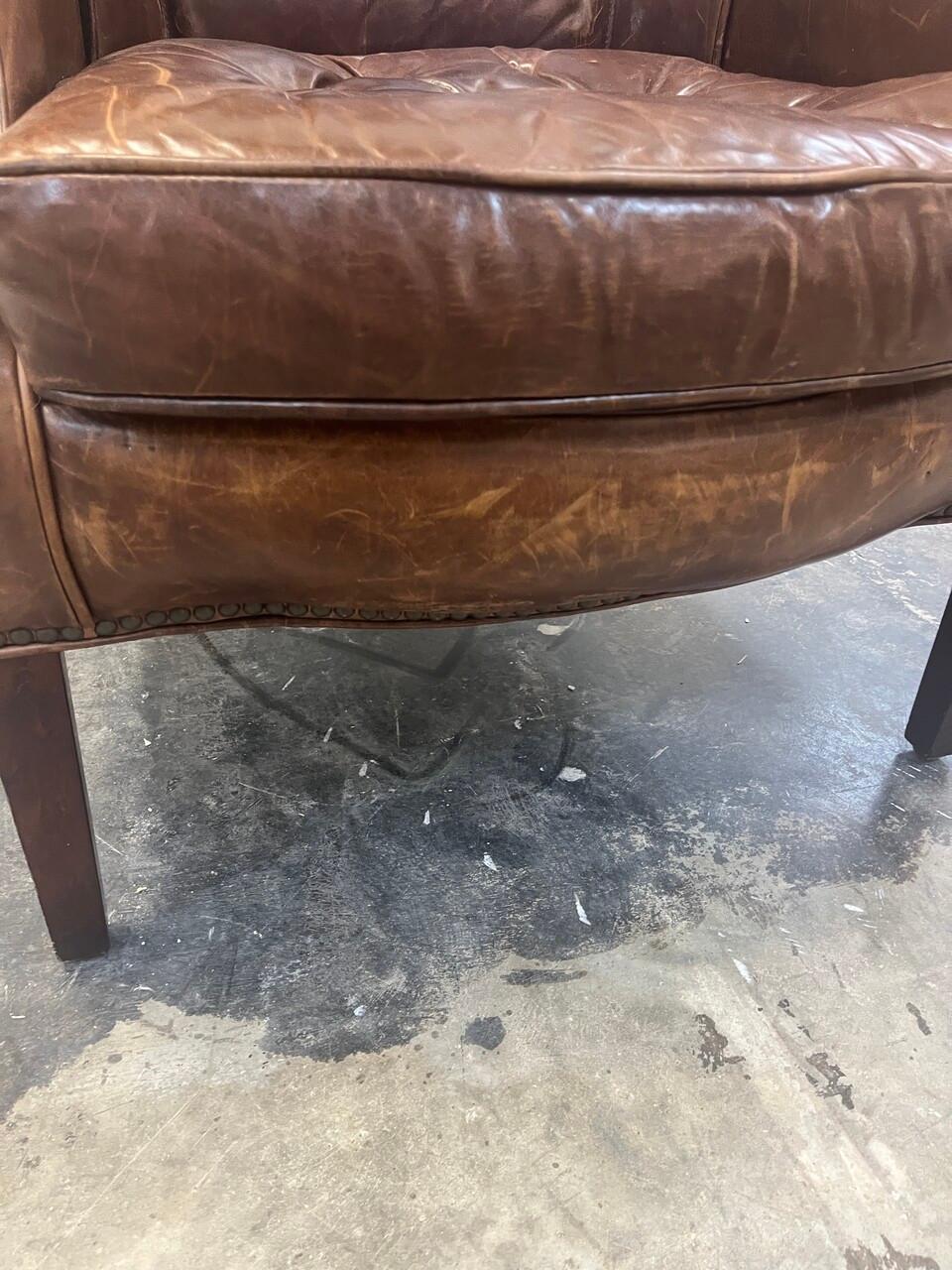 20th Century Cognac Leather Wingback Chair 4