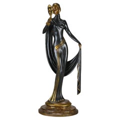 Escultura de bronce pintada en frío del siglo XX titulada "La Masque" de Erte 