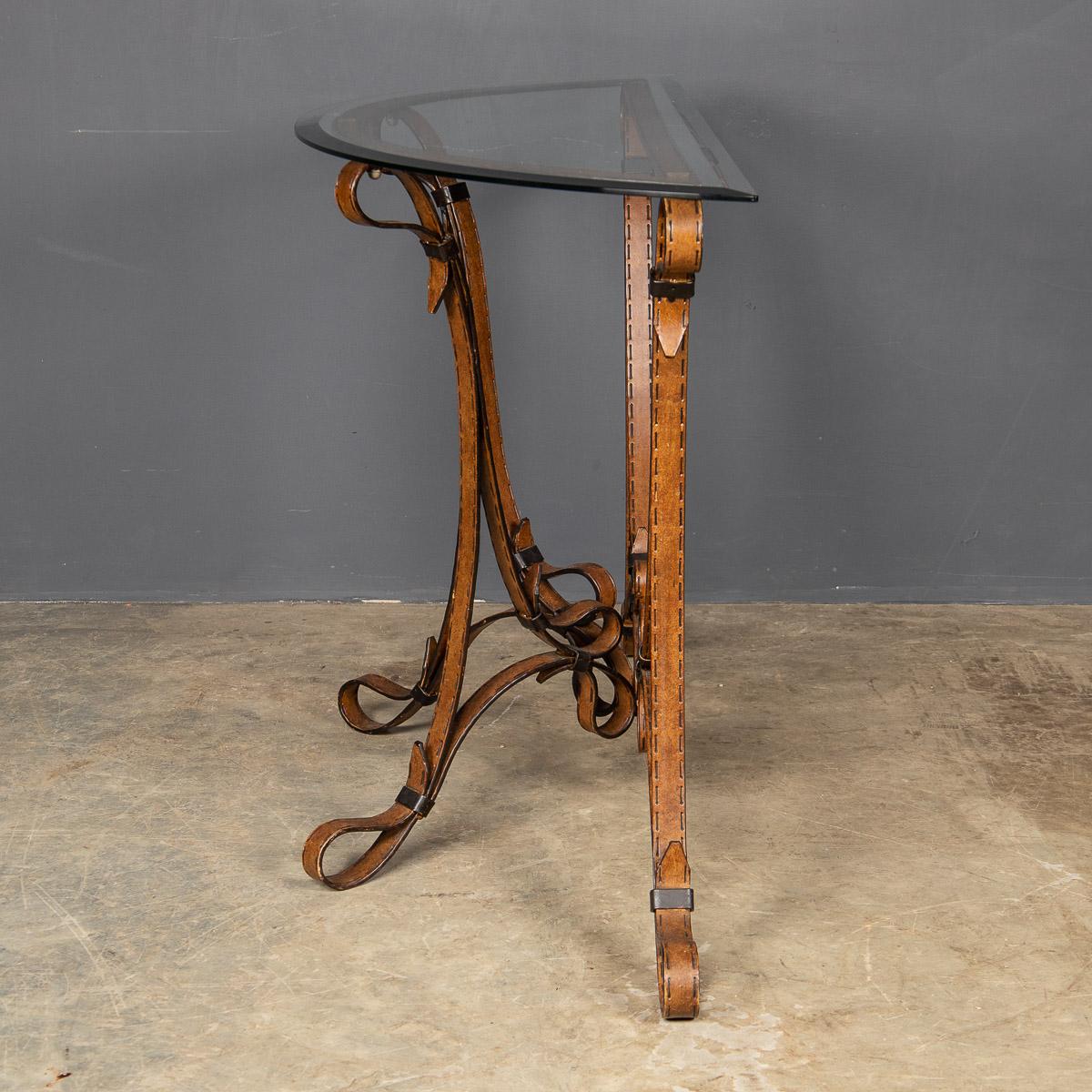 20th Century, Cold Painted Strap & Buckle Wrought Iron Console, c.1980 In Good Condition For Sale In Royal Tunbridge Wells, Kent