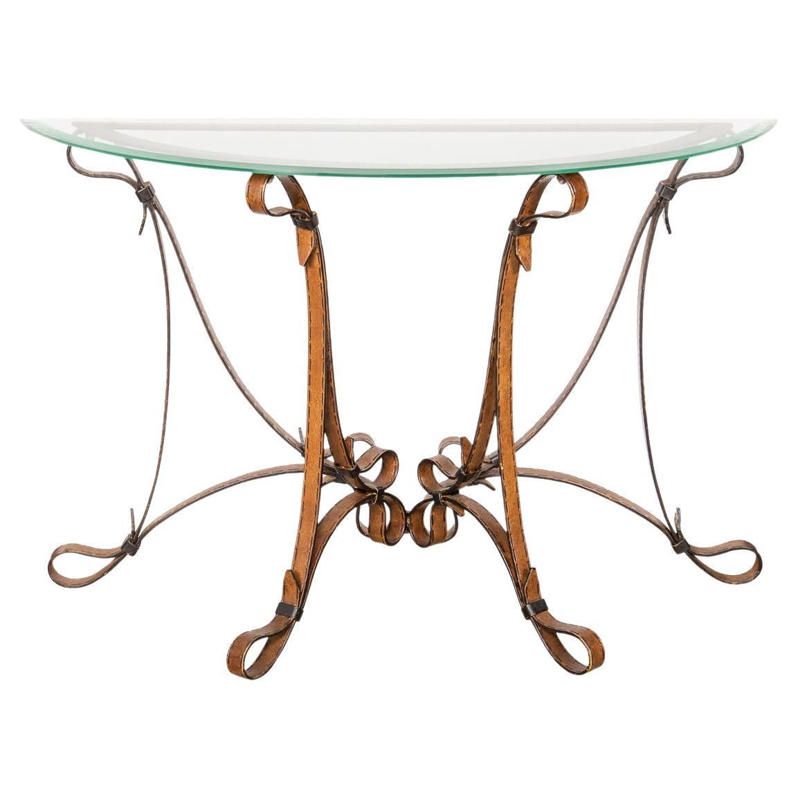 20th Century, Cold Painted Strap & Buckle Wrought Iron Console, c.1980 For Sale