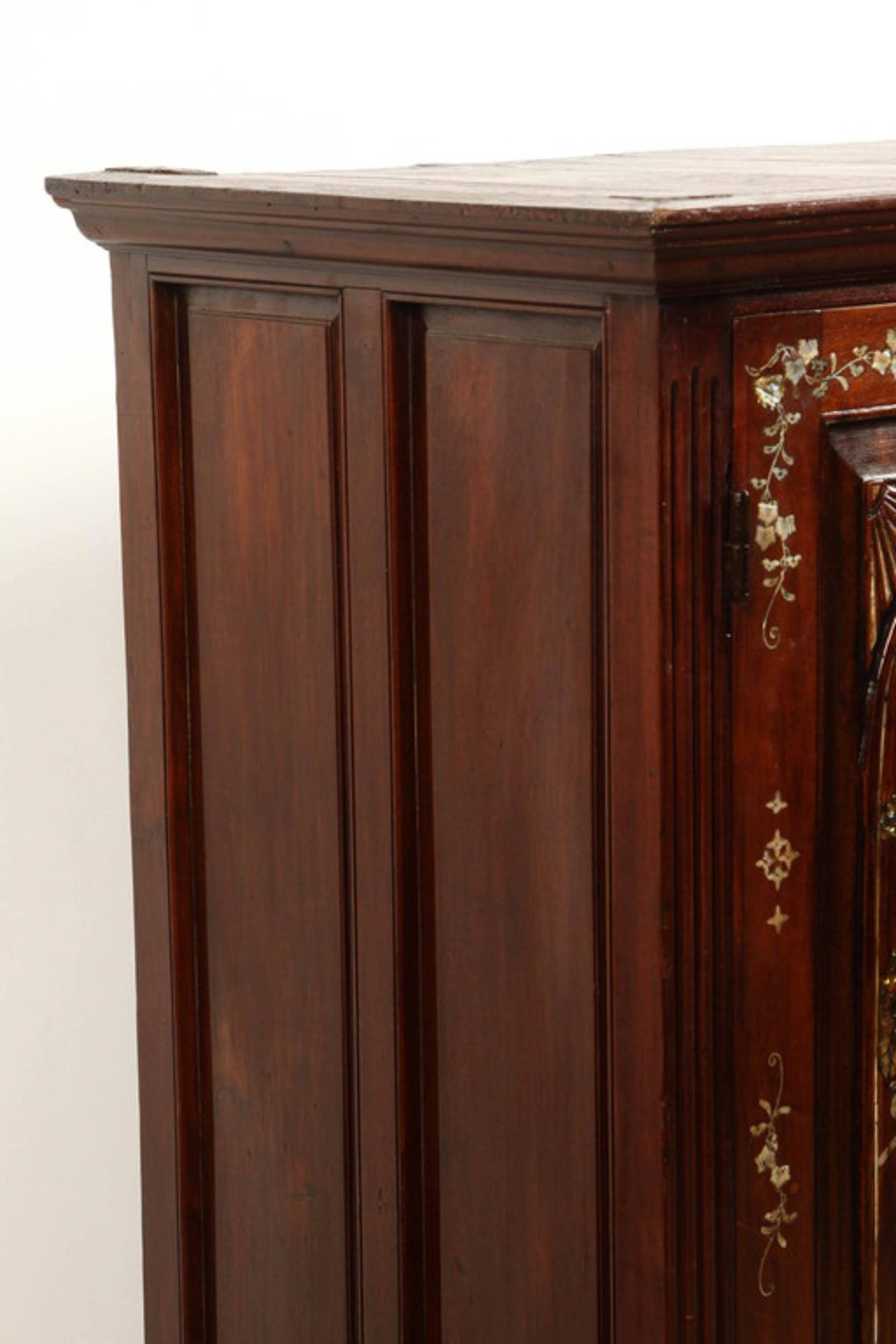 Vietnamese 20th Century Colonial Rosewood Cabinet with Mother of Pearl