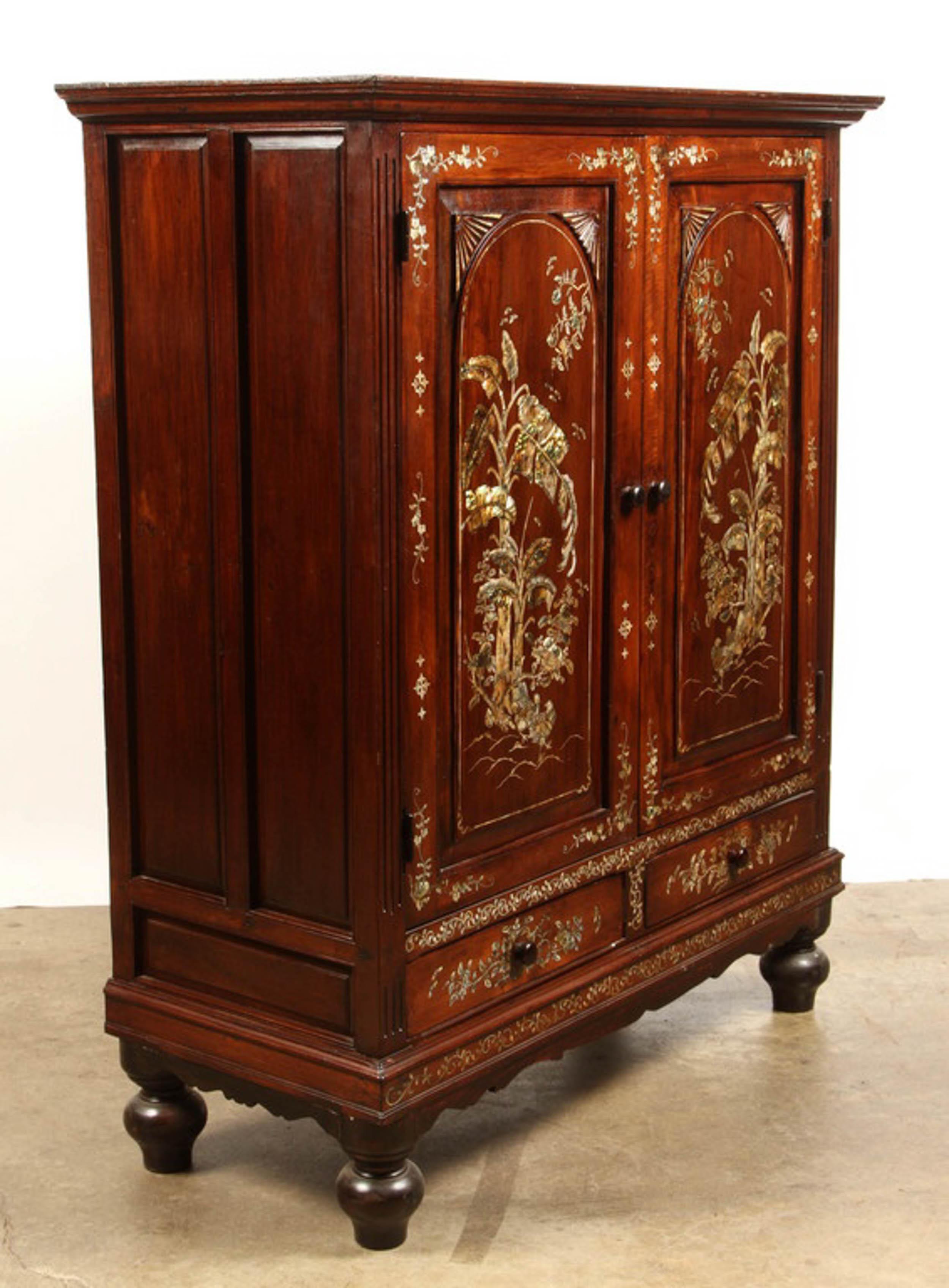 20th Century Colonial Rosewood Cabinet with Mother of Pearl 3