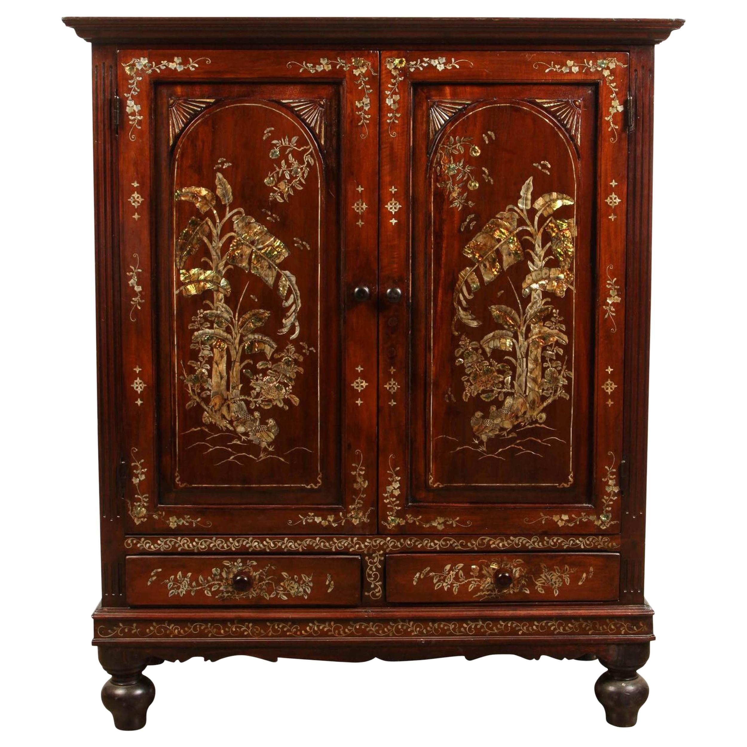 20th Century Colonial Rosewood Cabinet with Mother of Pearl