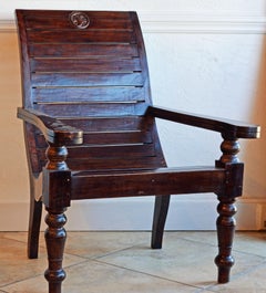 20th Century Colonial Style Hardwood Slat Seat Planters Chair