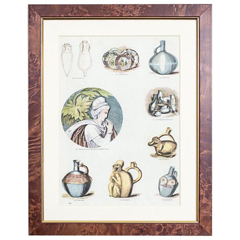 Vintage Print Illustration of Various Types of Water Containers, framed For Sale