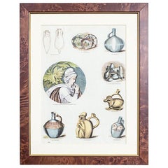 Vintage Print Illustration of Various Types of Water Containers, framed