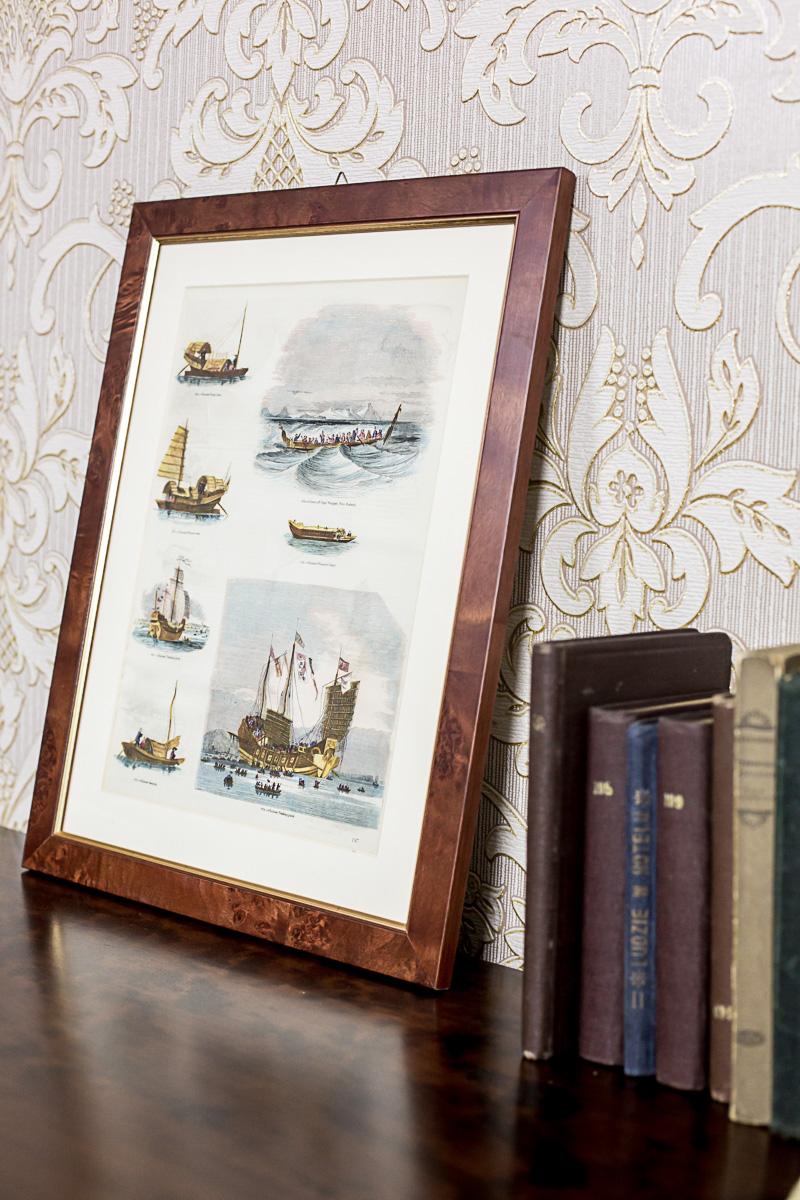 Engraved 20th Century Colorful Print in a Frame – Ships For Sale