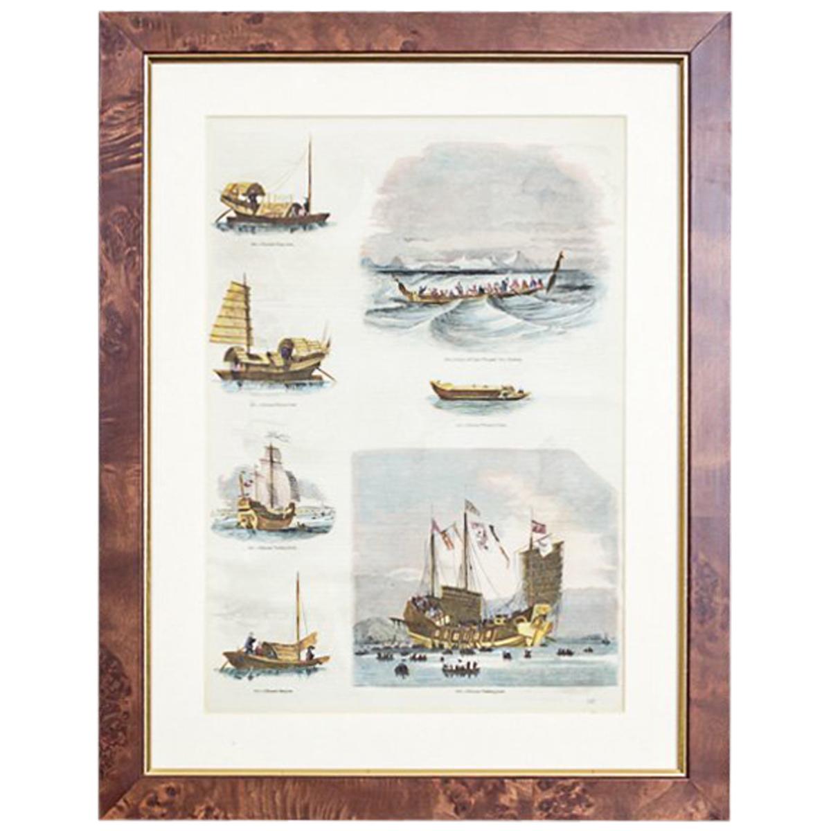 20th Century Colorful Print in a Frame – Ships For Sale