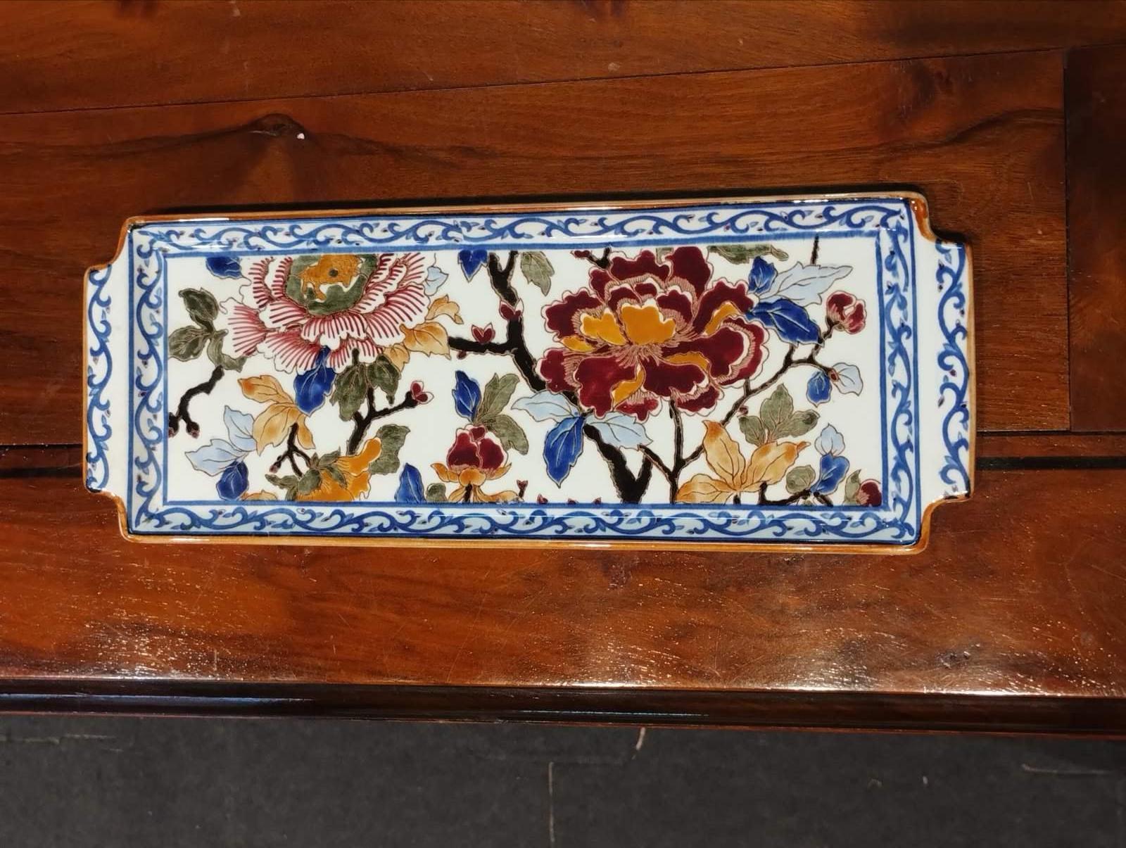 French 20th Century Colourful Rectangular Hand Painted Ceramic Serving Piece by Gien For Sale