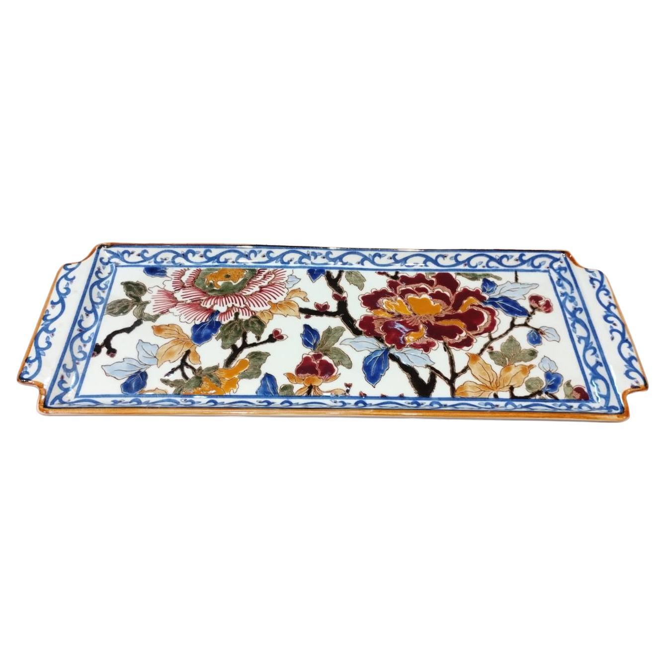 20th Century Colourful Rectangular Hand Painted Ceramic Serving Piece by Gien For Sale