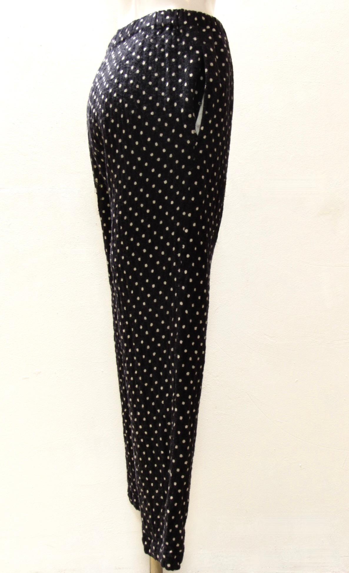 NWT Vintage Comme des Garçons noir et blanc imprimé polkadot laine lavée pantalon à cordon de serrage coupe décontractée.