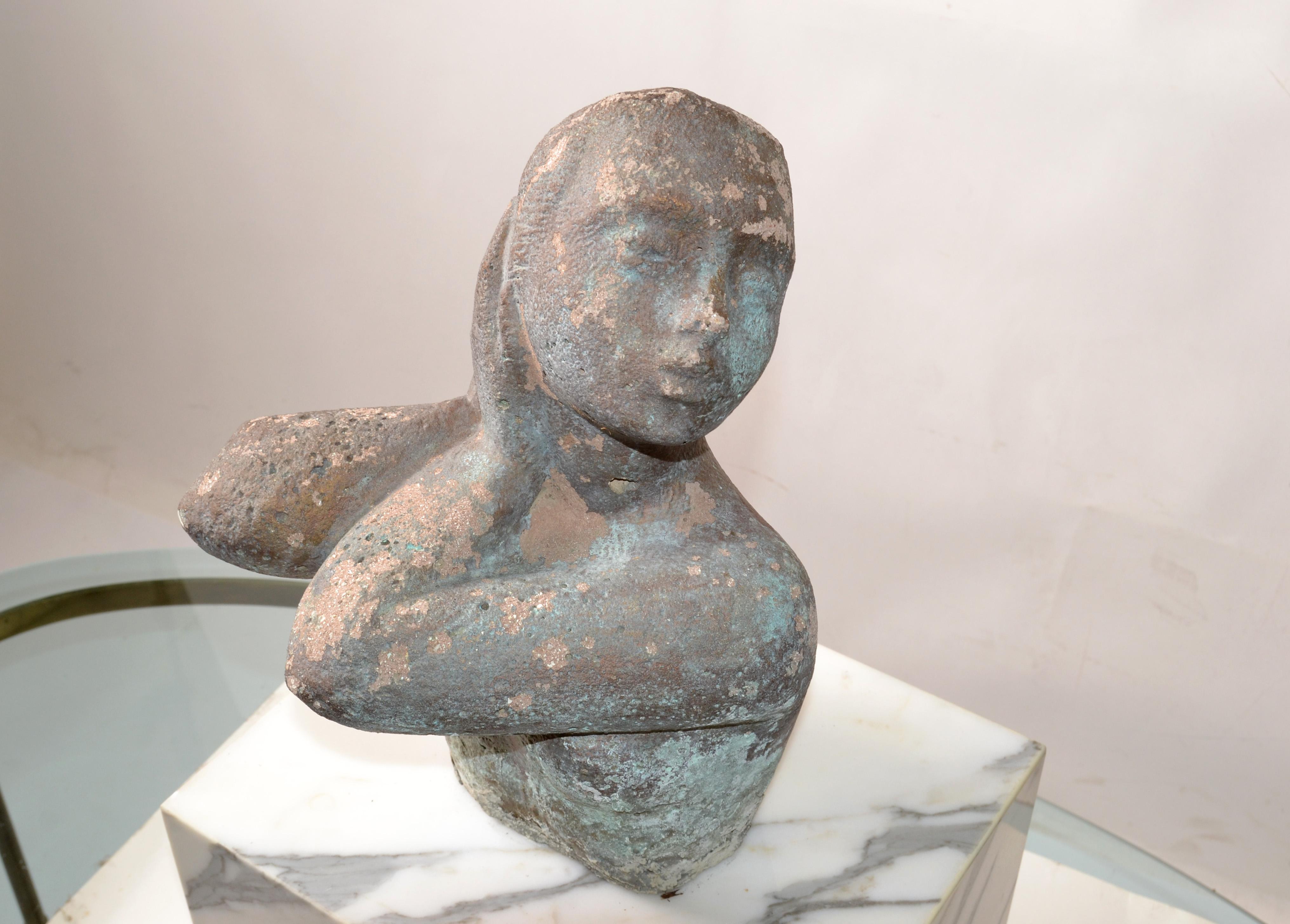Brutalist 20th Century Concrete Lady Bust Attributed to Chuck Dodson Mounted Sculpture For Sale