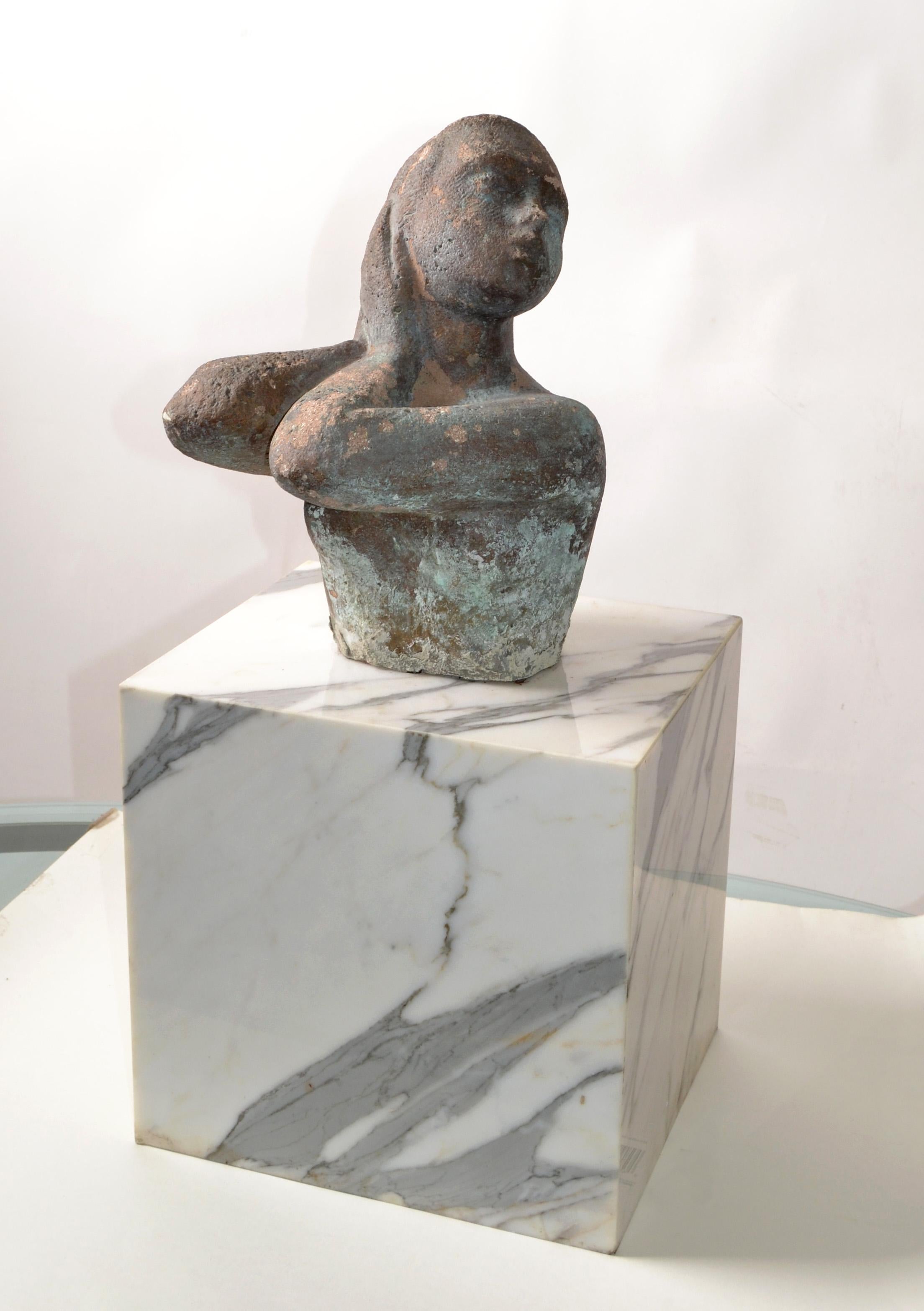 Hand-Crafted 20th Century Concrete Lady Bust Attributed to Chuck Dodson Mounted Sculpture For Sale