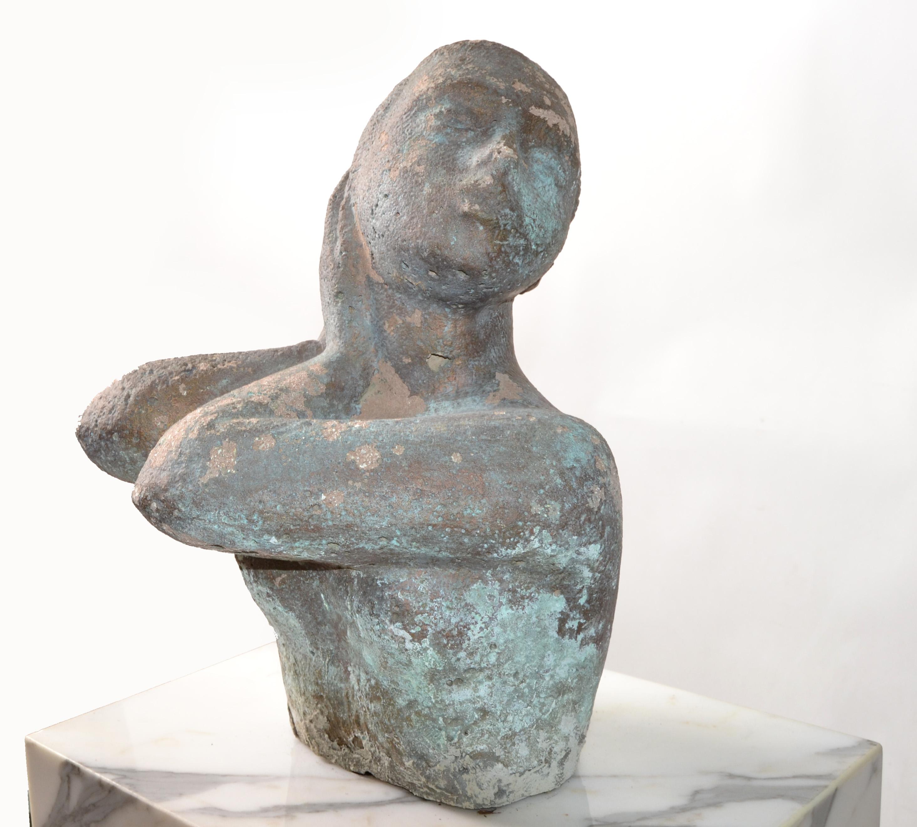 Steel 20th Century Concrete Lady Bust Attributed to Chuck Dodson Mounted Sculpture For Sale