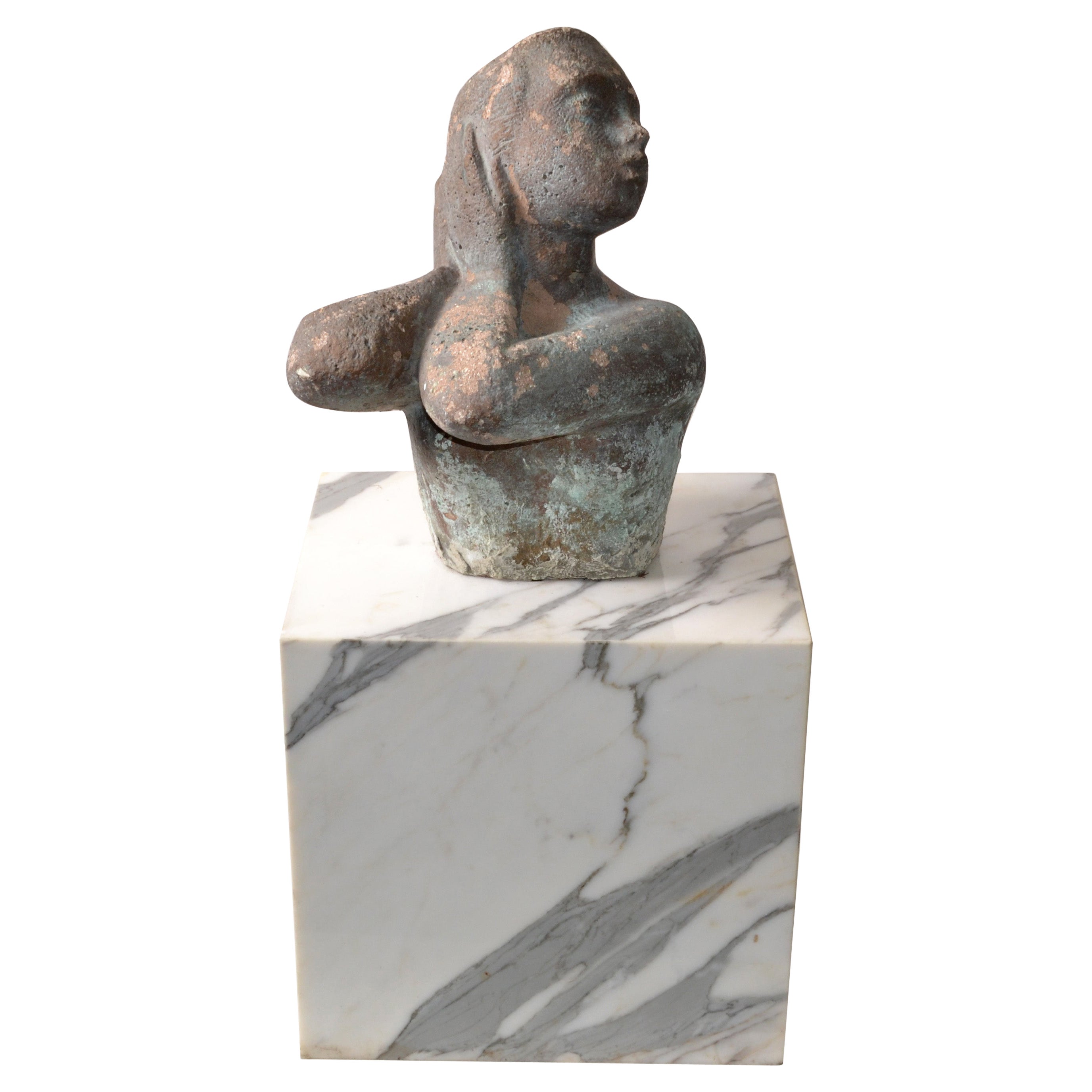 Escultura Montada Busto de Dama de Hormigón del Siglo XX Atribuido a Chuck Dodson