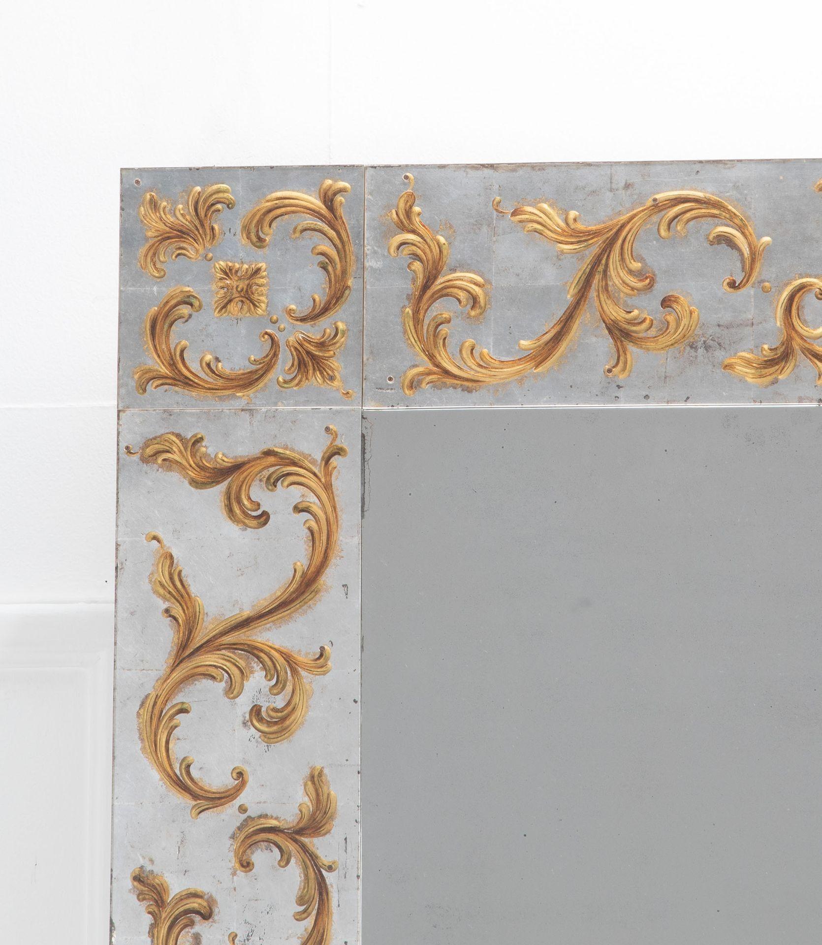 An impressive 1940s 'fer forge' and 'verre eglomise' mirrored console table in the manner of Gilbert Poillerat and mirror from the same period.

The design elements and craftsmanship are very much reminiscent of the work of Gilbert Poillerat
