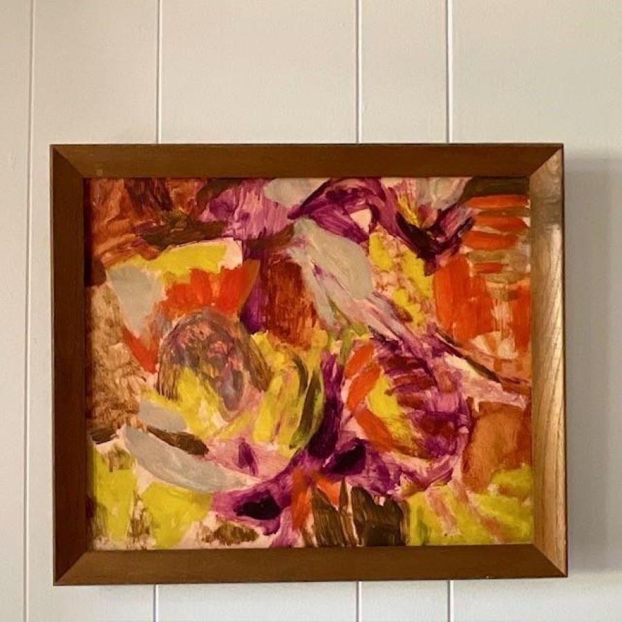 20th Century Contemporary Signed Original Abstract Oil Painting on Canvas In Good Condition For Sale In west palm beach, FL