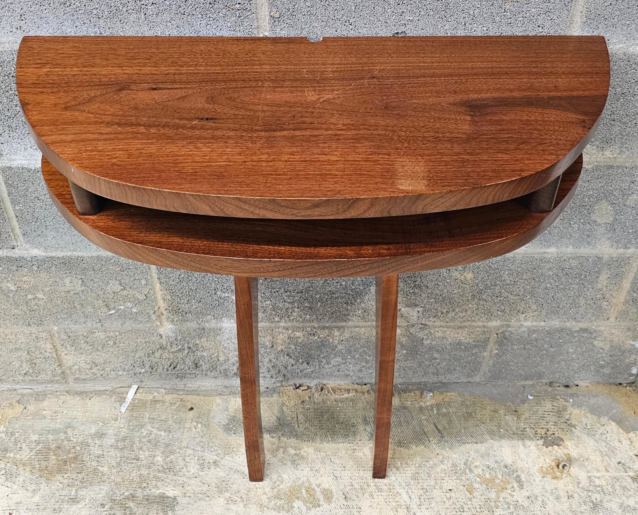 Modern 20th Century Contemporary Solid Walnut Demilune Wall Console Table For Sale