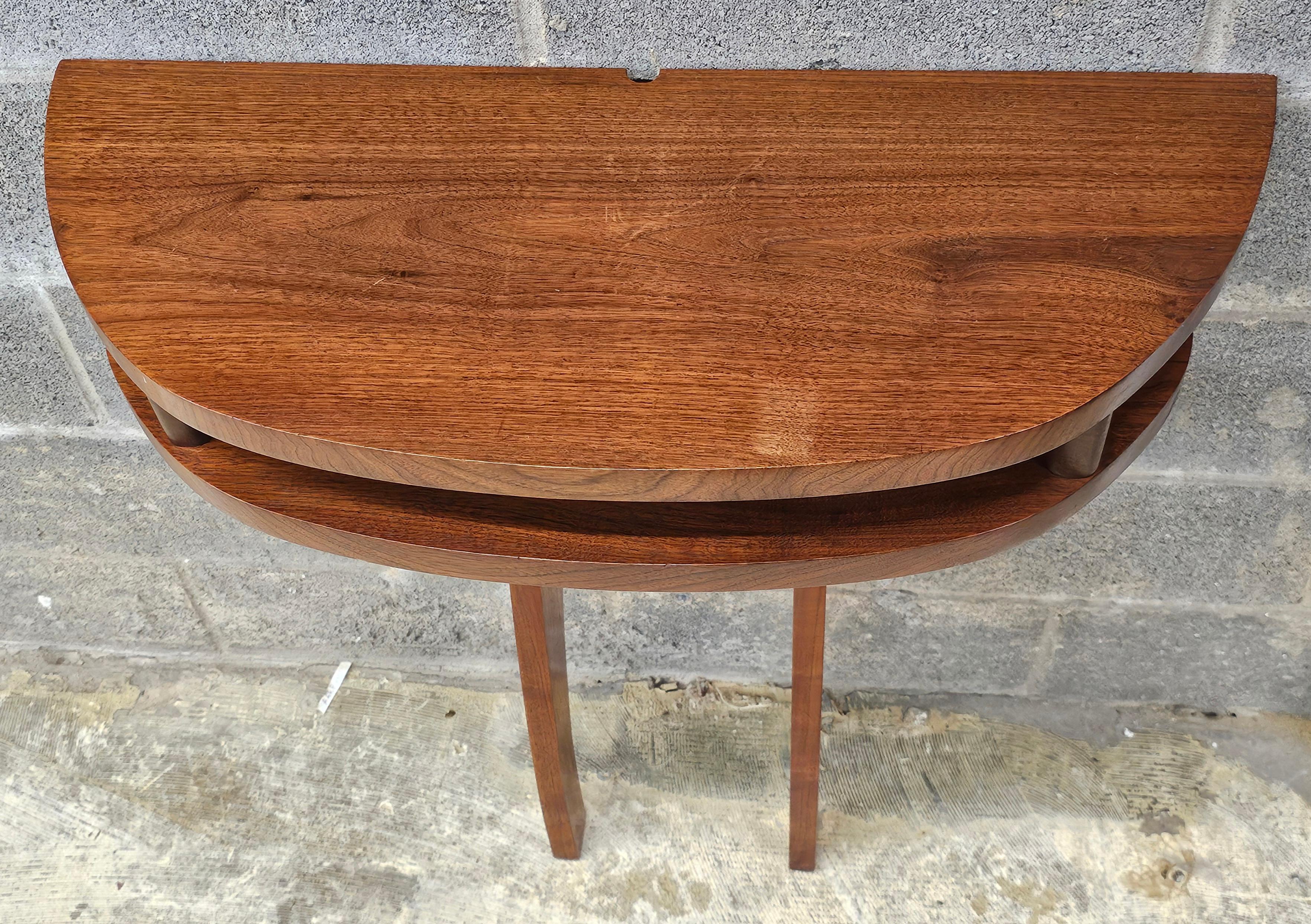 Stained 20th Century Contemporary Solid Walnut Demilune Wall Console Table For Sale