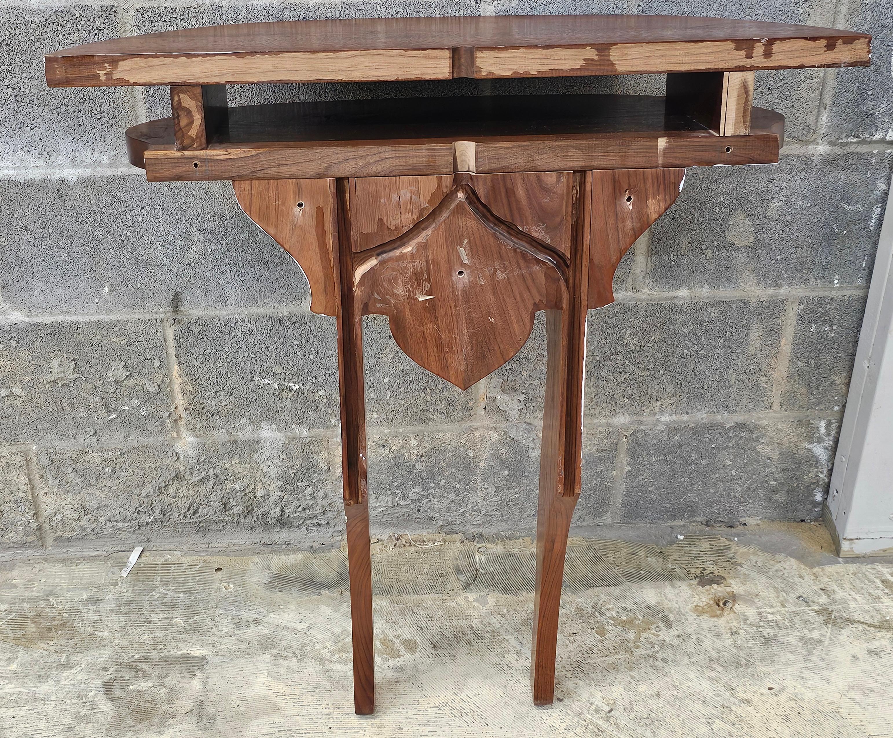 20th Century Contemporary Solid Walnut Demilune Wall Console Table In Good Condition For Sale In Germantown, MD