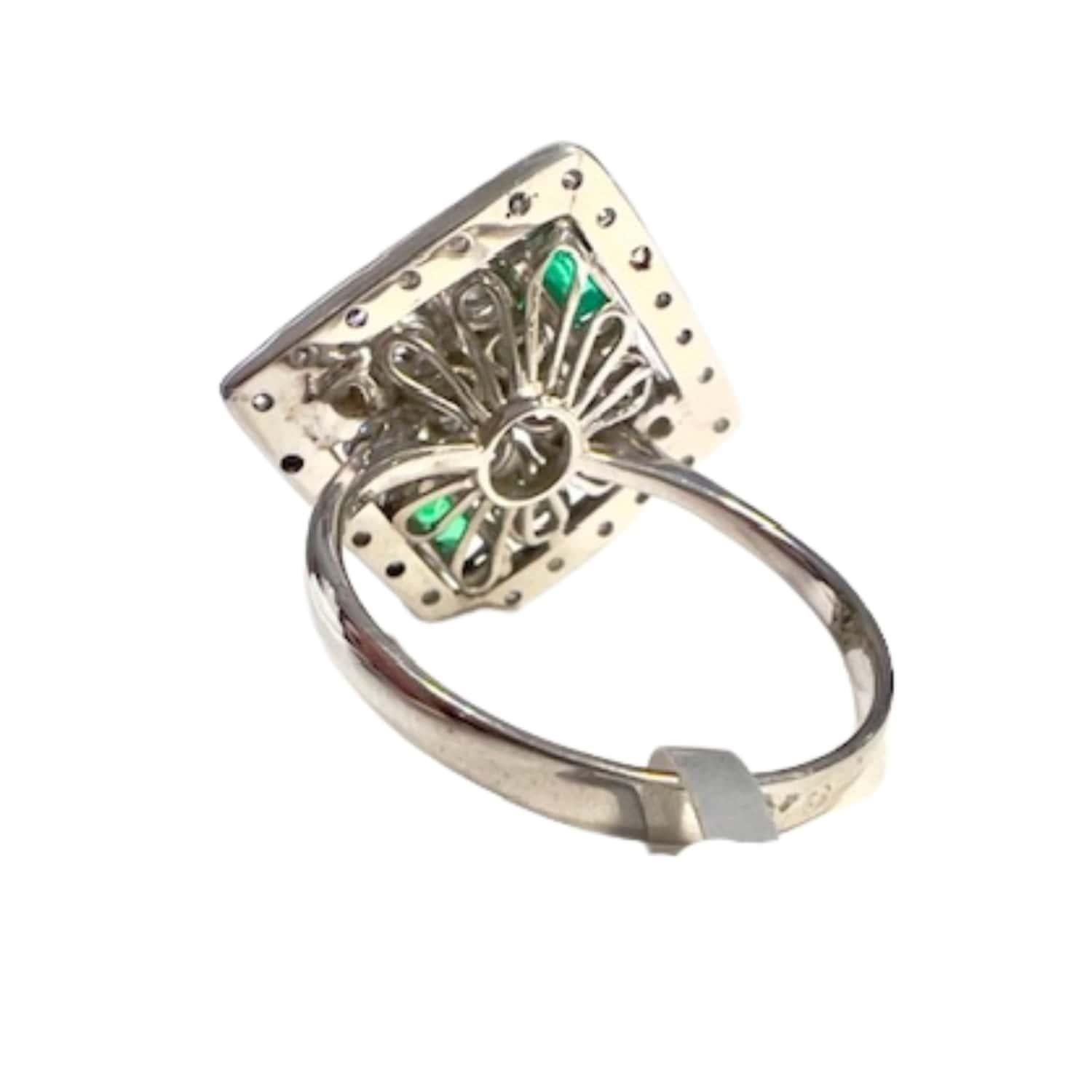 Women's 20th Century Contemporary with Diamonds and Emeralds White Gold Ring For Sale