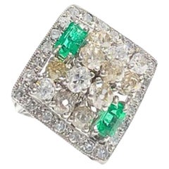 20th Century Contemporary with Diamonds and Emeralds White Gold Ring