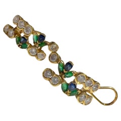 20th Century Contemporary with Diamonds 1.30ct and Emeralds Yellow Gold Earrings