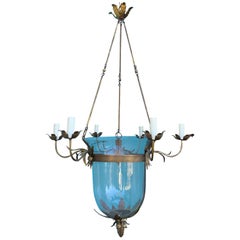 20th Century Continental 6-Arm Bell Jar Lantern Chandelier, Gilt Metal Mounts