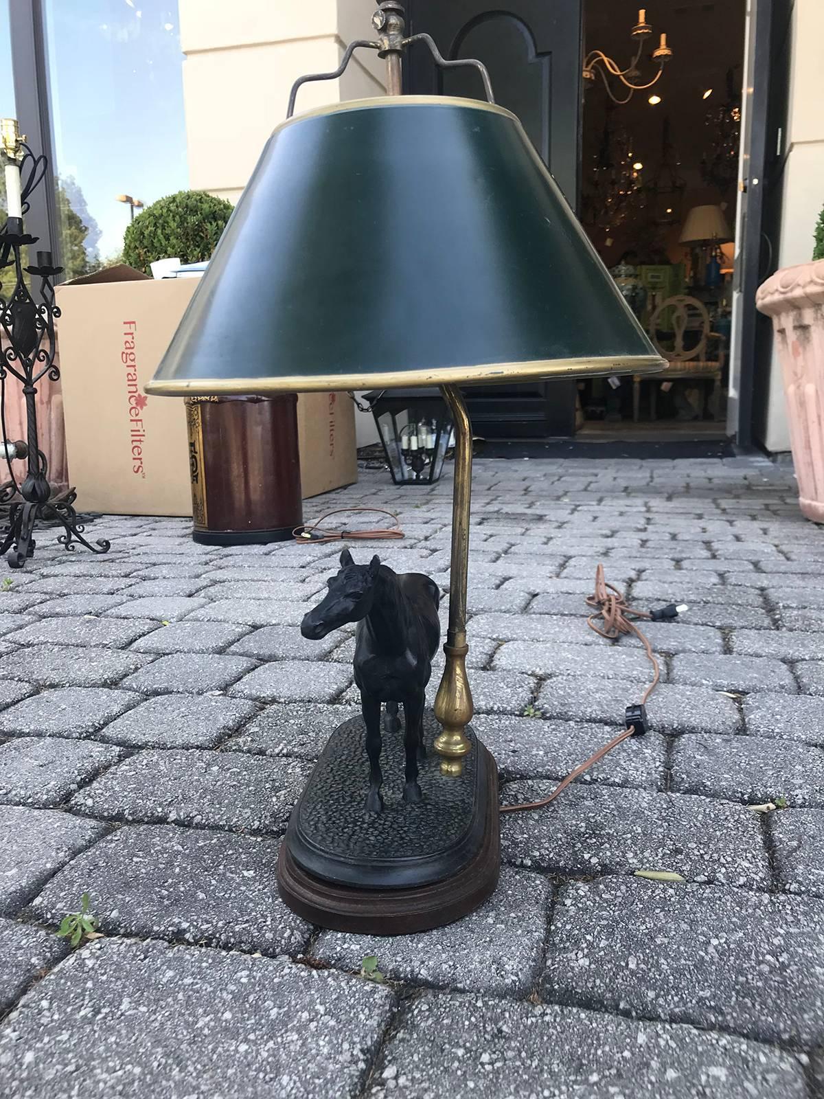 20th century continental bronze figure of horse as lamp.
