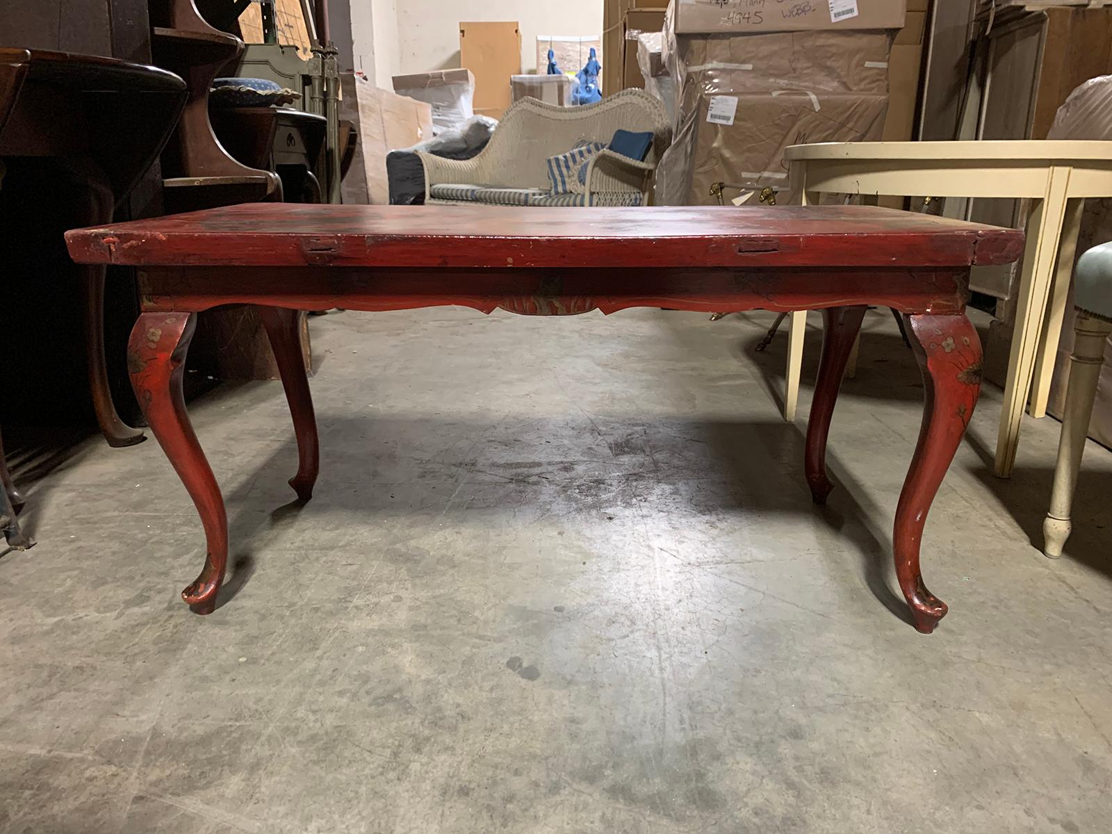 20th century continental chinoiserie red coffee table.