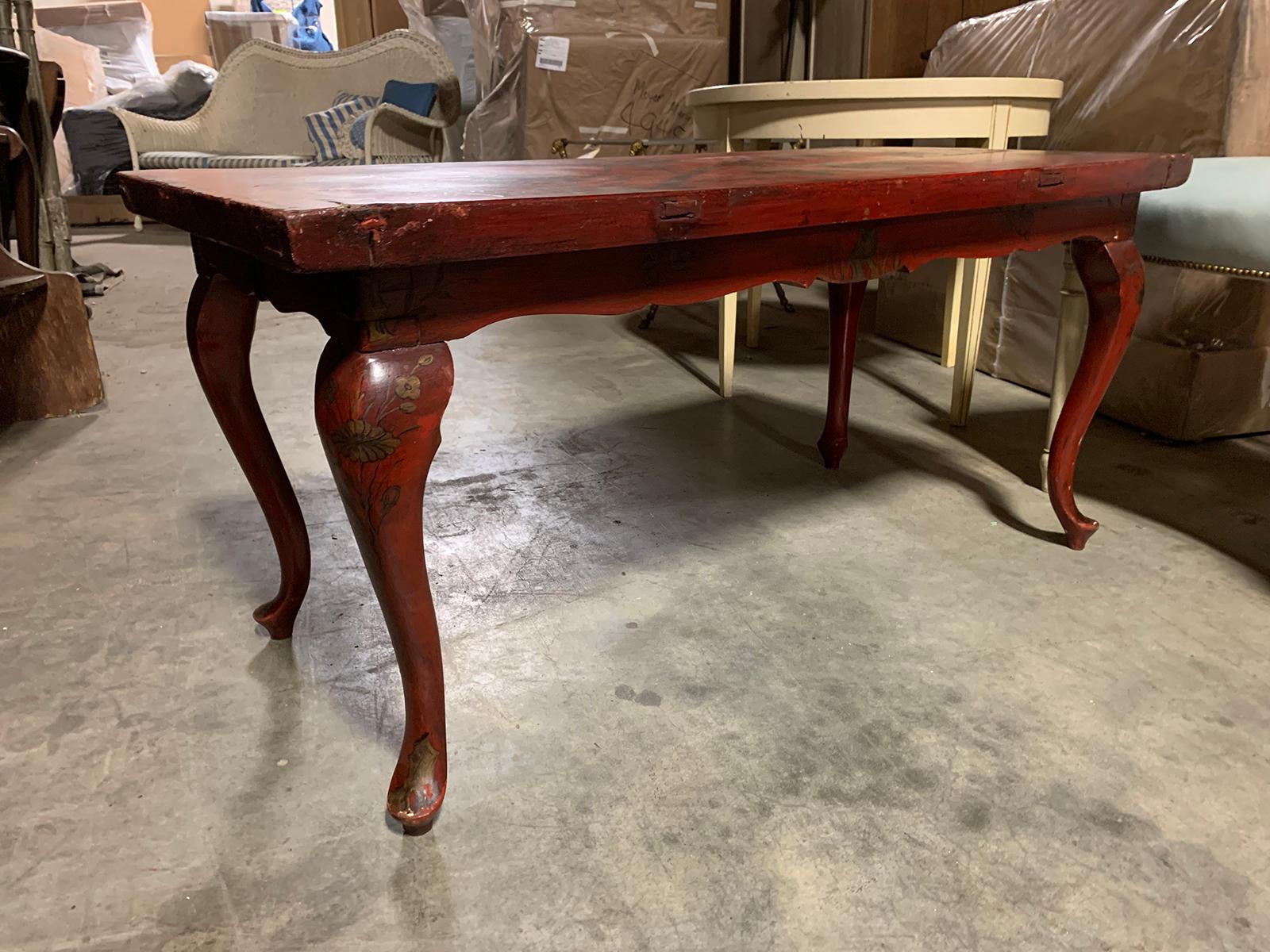 Hand-Painted 20th Century Continental Chinoiserie Red Coffee Table For Sale