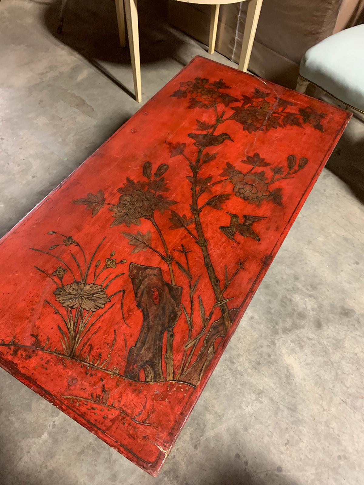 Wood 20th Century Continental Chinoiserie Red Coffee Table For Sale