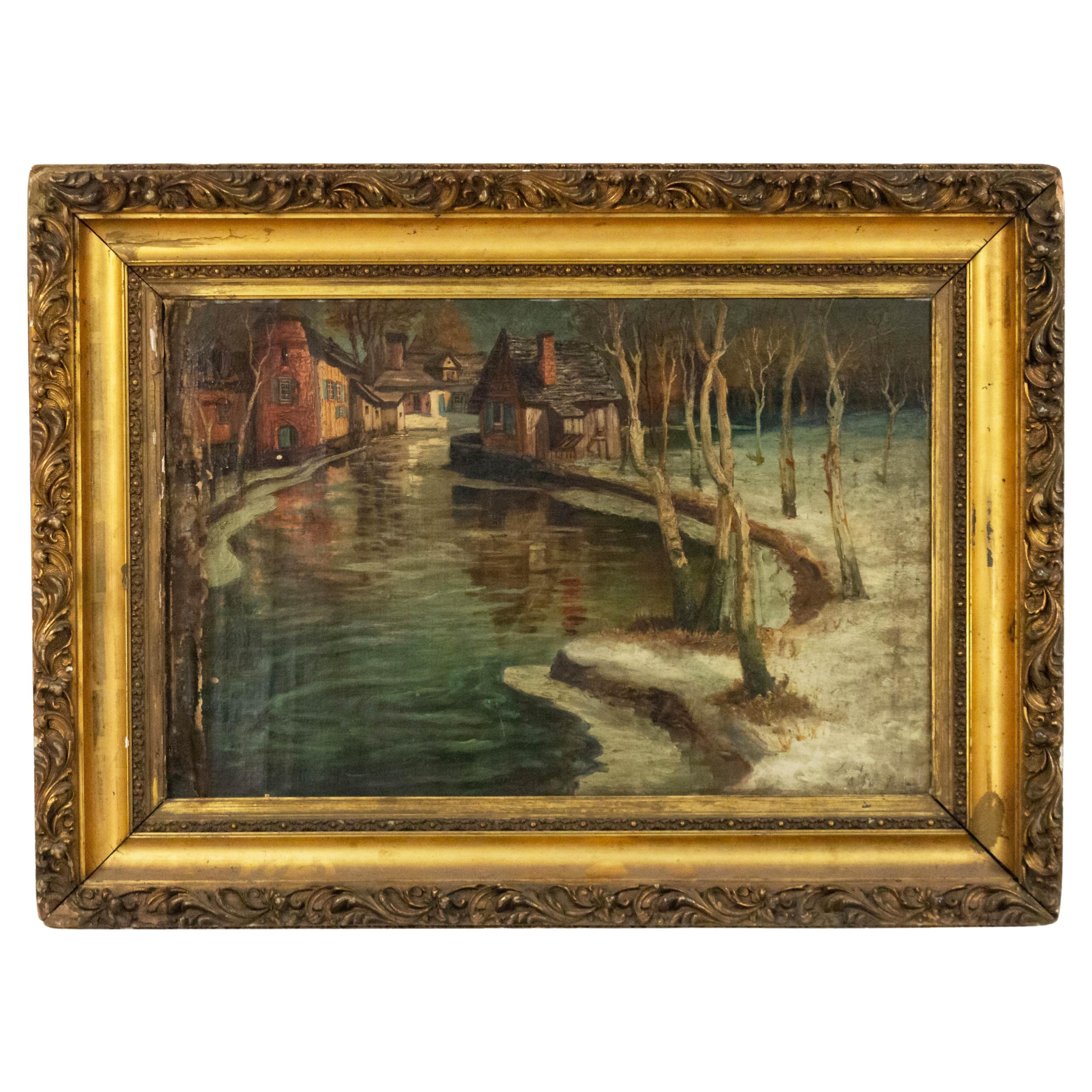 20th Century Continental Dutch Canal Seascape Painting For Sale