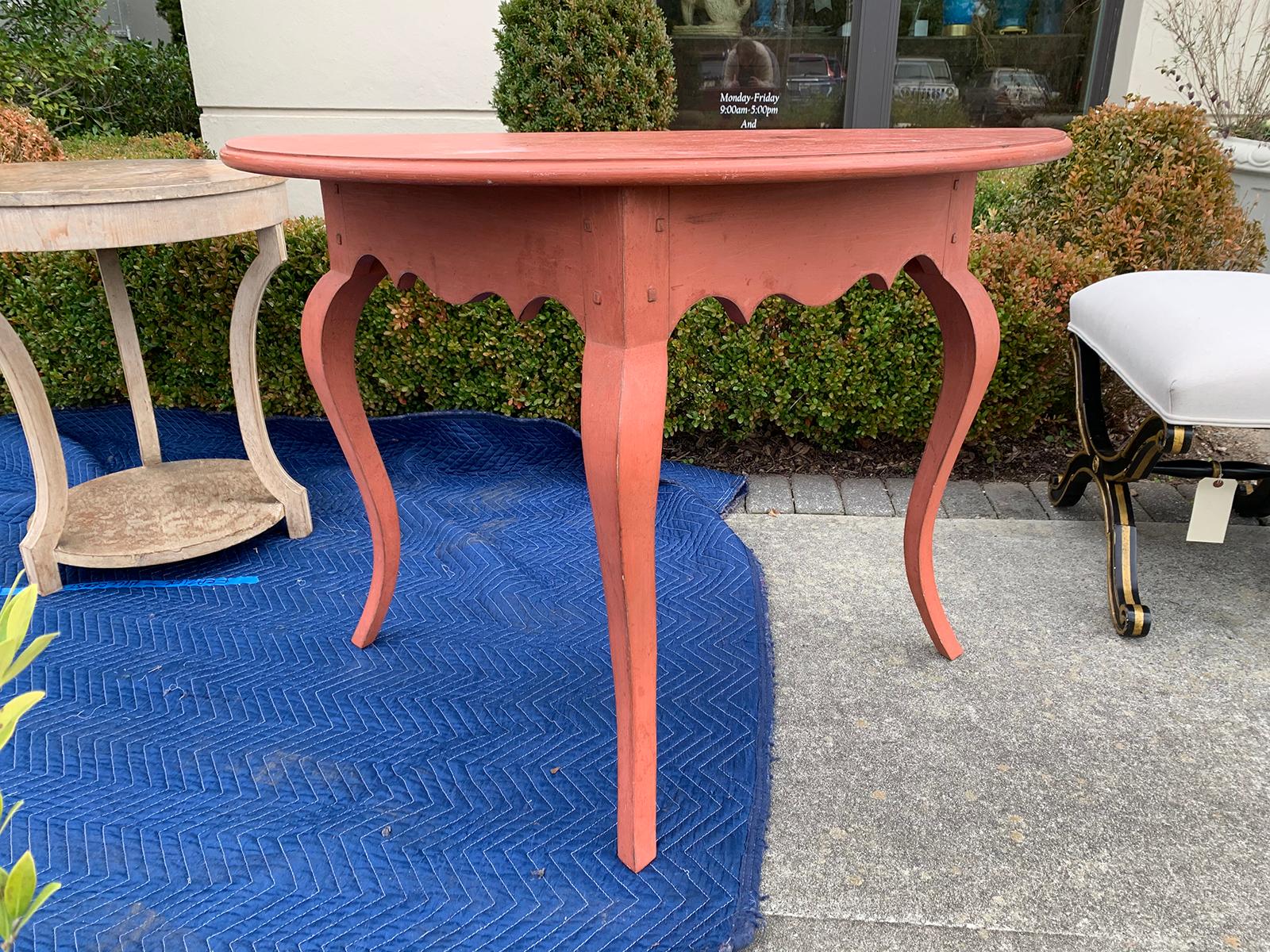 20th century Continental provincial painted demilune console table.