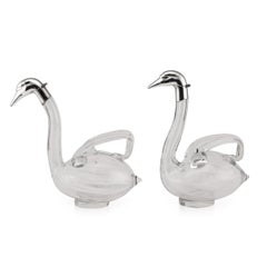 20th Century Continental Silver Plated & Glass Swan Shaped Claret Jugs, c.1960