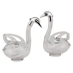 20th Century Continental Silver Plated & Glass Swan Shaped Claret Jugs, c.1960
