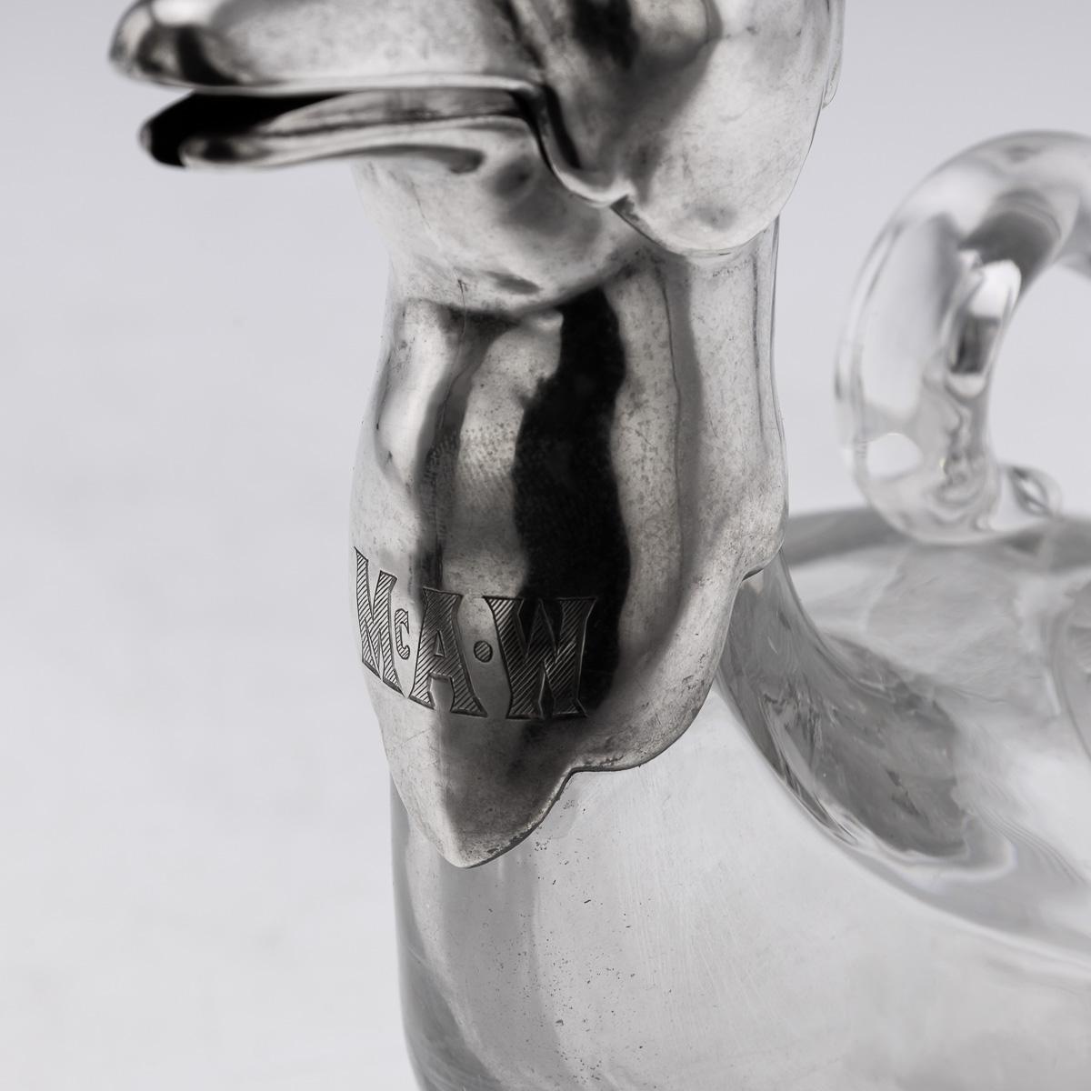 20th Century Continental Solid Silver & Clear Glass Novelty 'Duck' Claret Jug For Sale 13