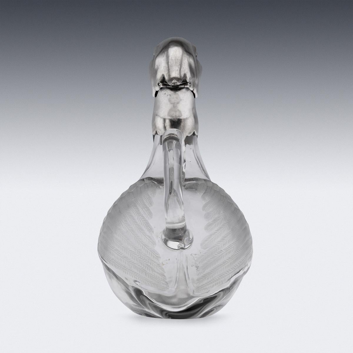 Other 20th Century Continental Solid Silver & Clear Glass Novelty 'Duck' Claret Jug For Sale