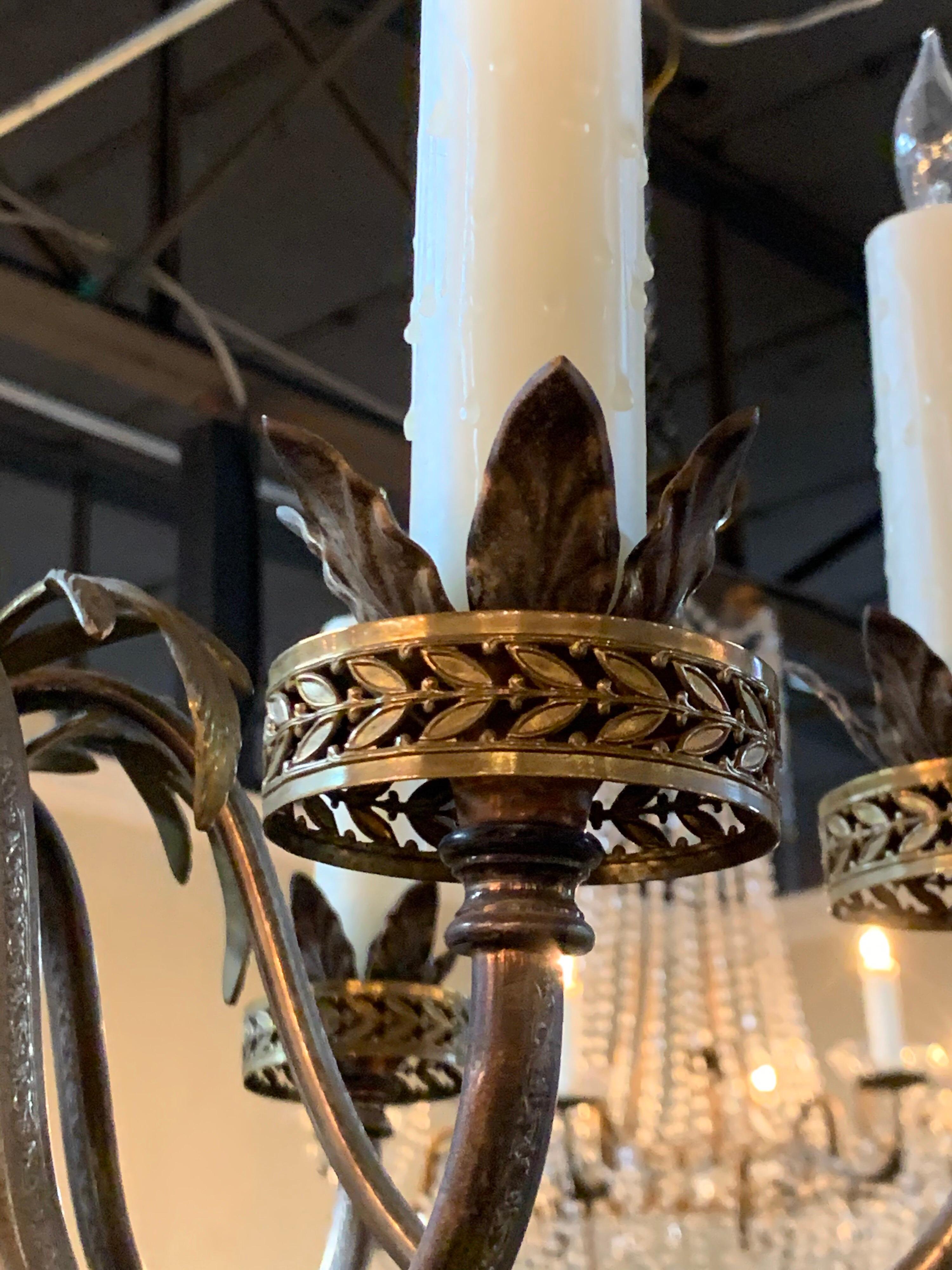 20th Century Continental Style Silvered Brass 6-Light Chandelier In Good Condition In Dallas, TX