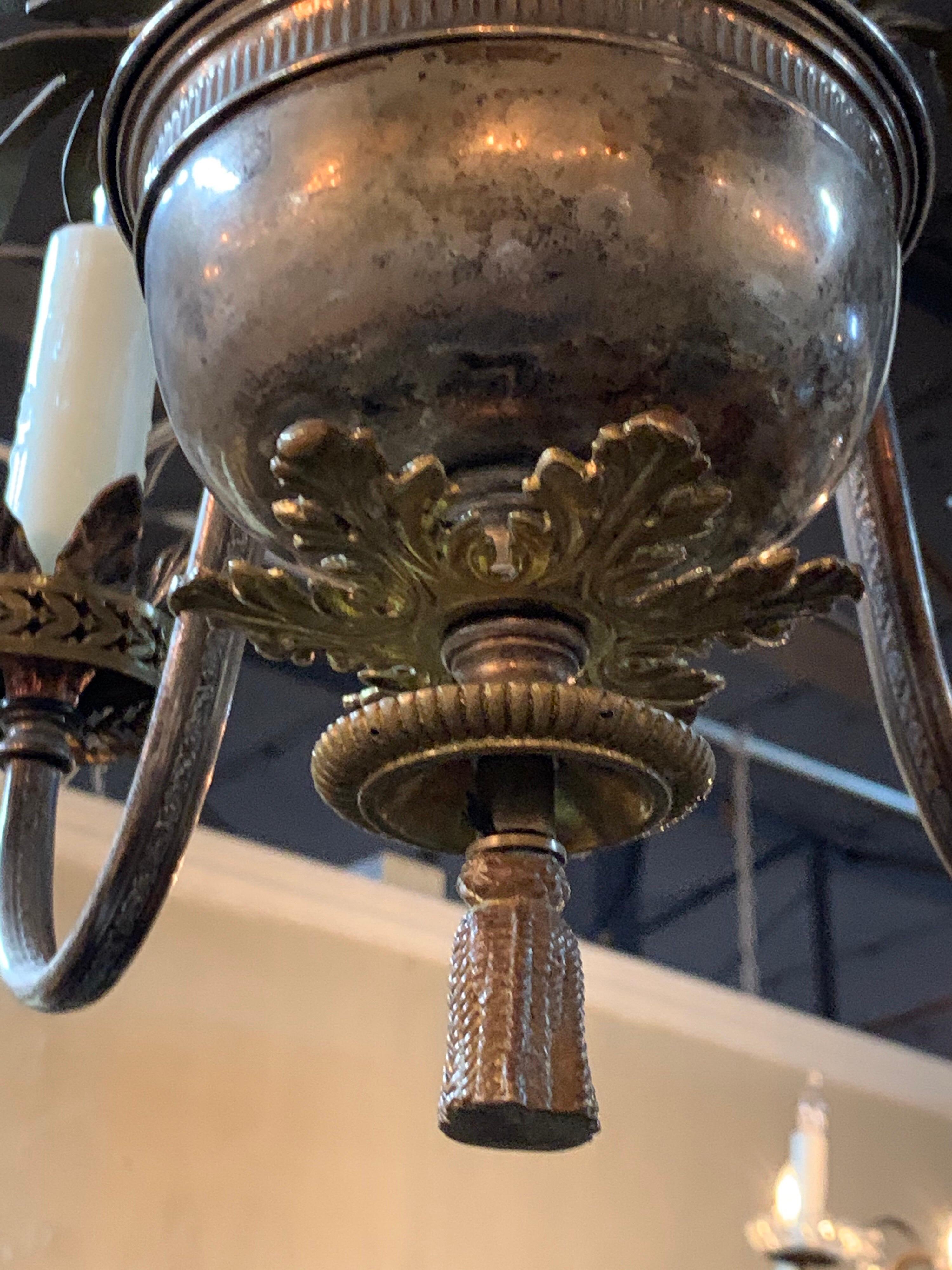 20th Century Continental Style Silvered Brass 6-Light Chandelier 1