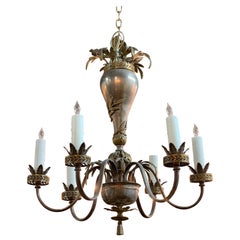 Antique 20th Century Continental Style Silvered Brass 6-Light Chandelier