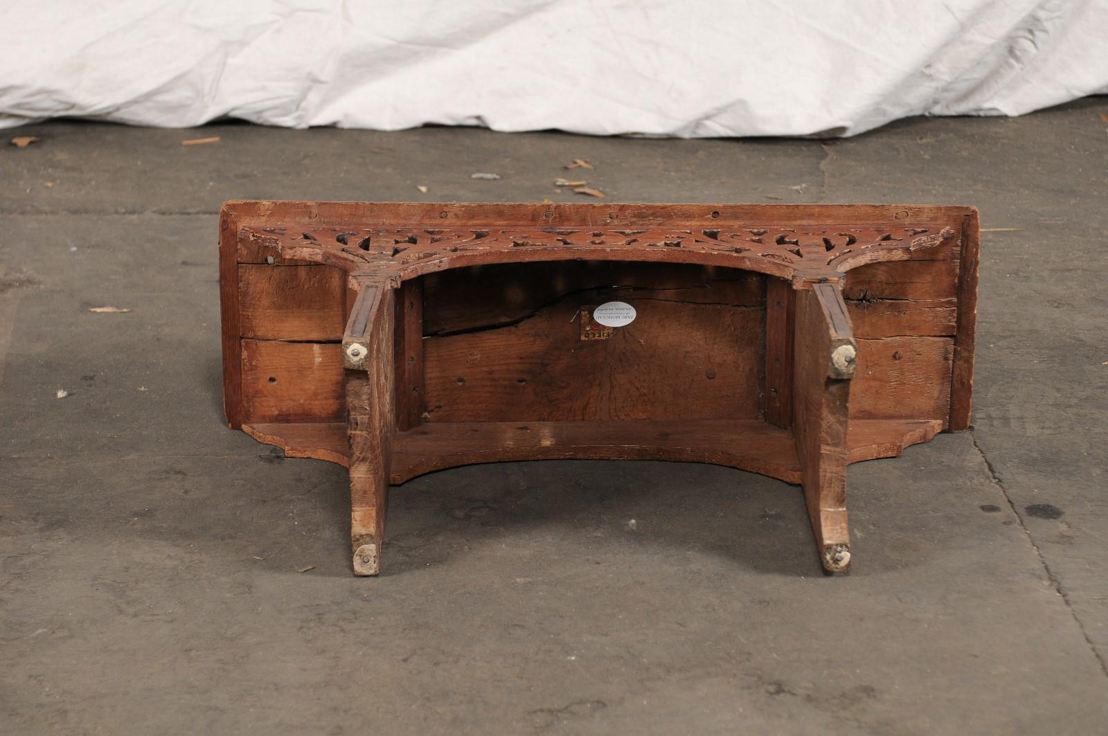 20th Century Continental Walnut Bench with Reticulated Carved Front, Labeled 5